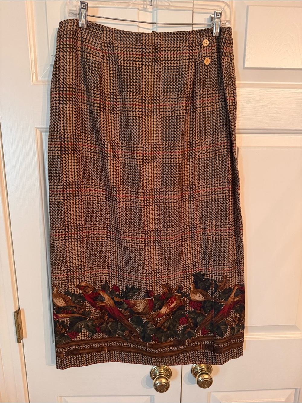 Talbots Vintage Pheasant Border Print Midi Skirt Size 14 Fits Like 12